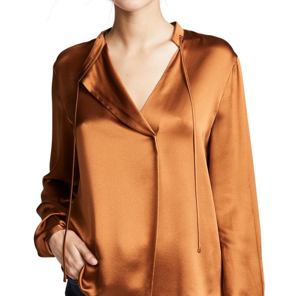 Vince Tie Neck Popover 100% silk blouse size small